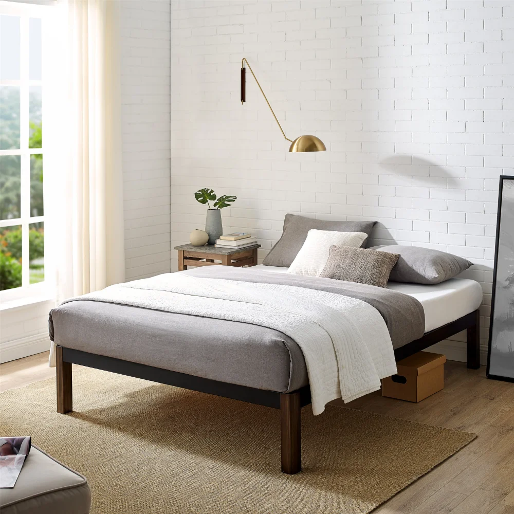 

Mainstays Wood Slat Black Metal Platform Bed Frame with Wood Legs