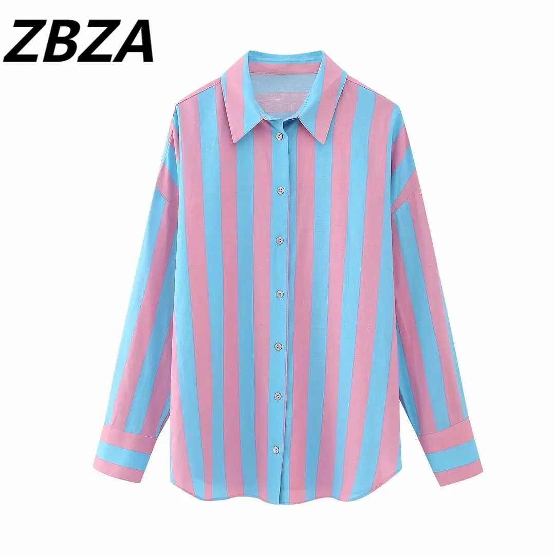 

Блузка женская льняная в полоску, с длинным рукавом, на пуговицах