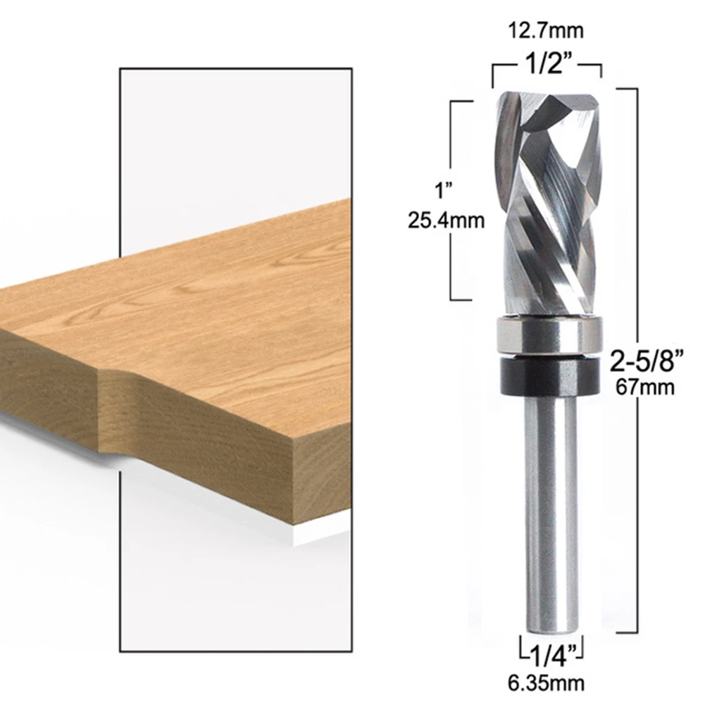 

6.35/12mm Shank End Mill CNC Bearing Router Bit Hard Alloy Milling Cutter For Flush Trimming Woodworking Tools