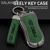 metal car key case keyring leather keychain for geely emgrand x7 ex7 coolray 2019 2020 fy11 atlas pro gs x6 suv ec7 accessories