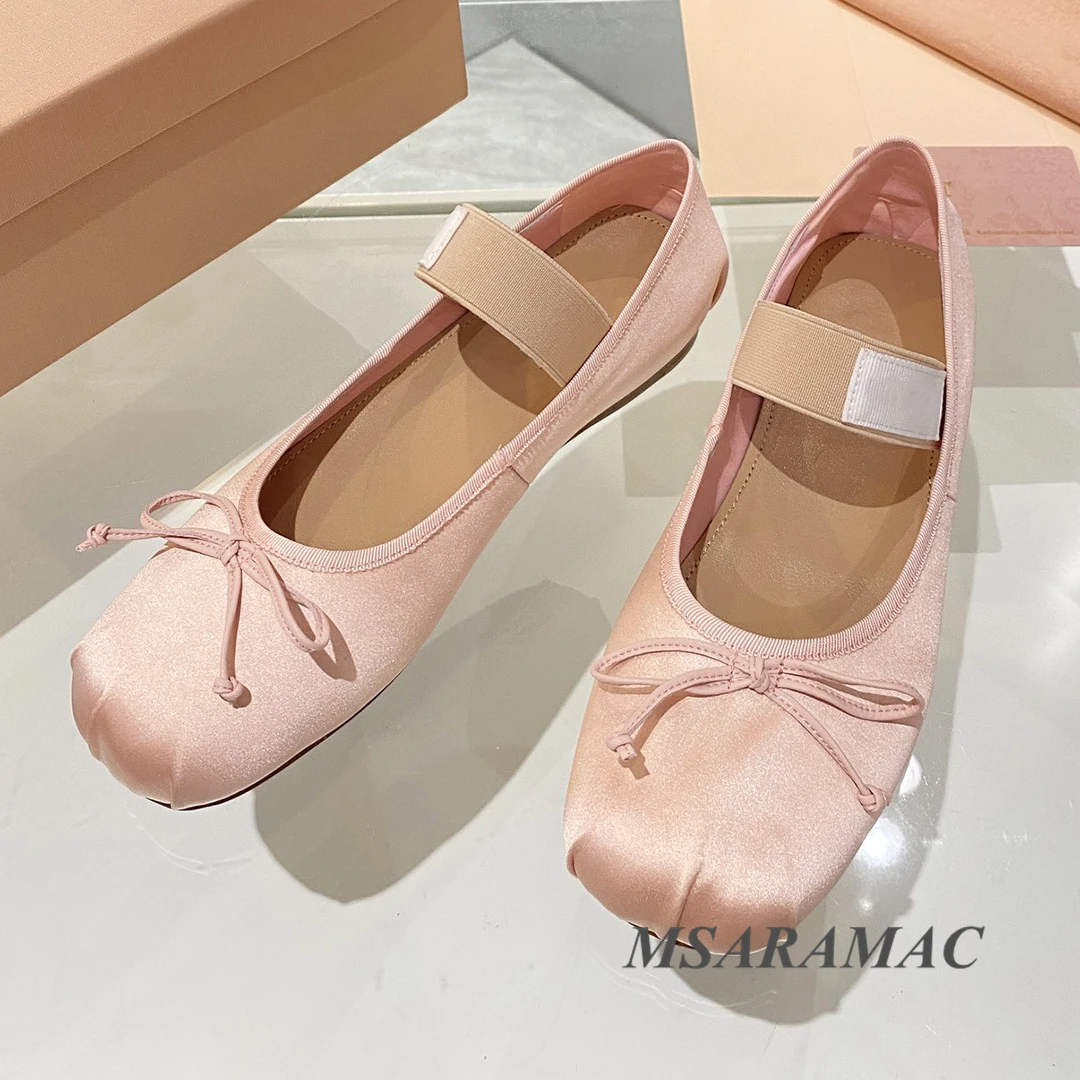 Балетки женские из натуральной кожи шелковые туфли с круглым носком