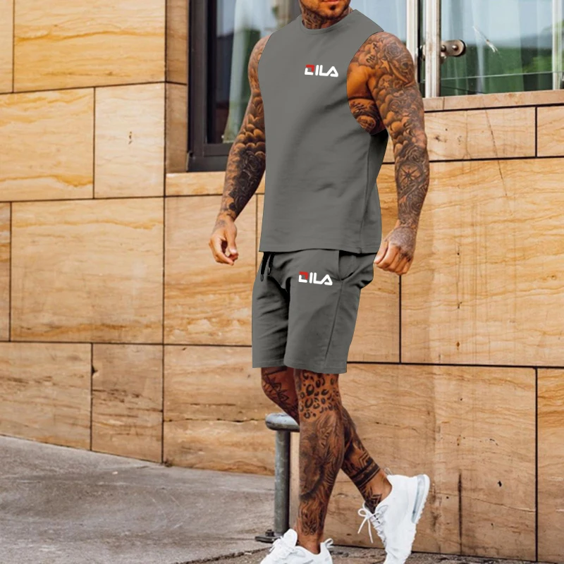 Summer Cool Quick-Drying Clothes Fashion Casual Sleeveless Vest + Sports Fitness Shorts Two-Piece Set