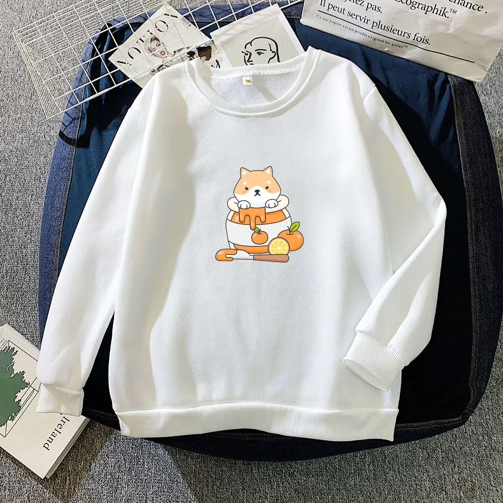 

Women Hoodies Fleece Dog Printed Colorful Sweatshirts Casual Long Sleeve O Neck Thick Hoody Vintage Y2k Harajuku Tops Pullovers