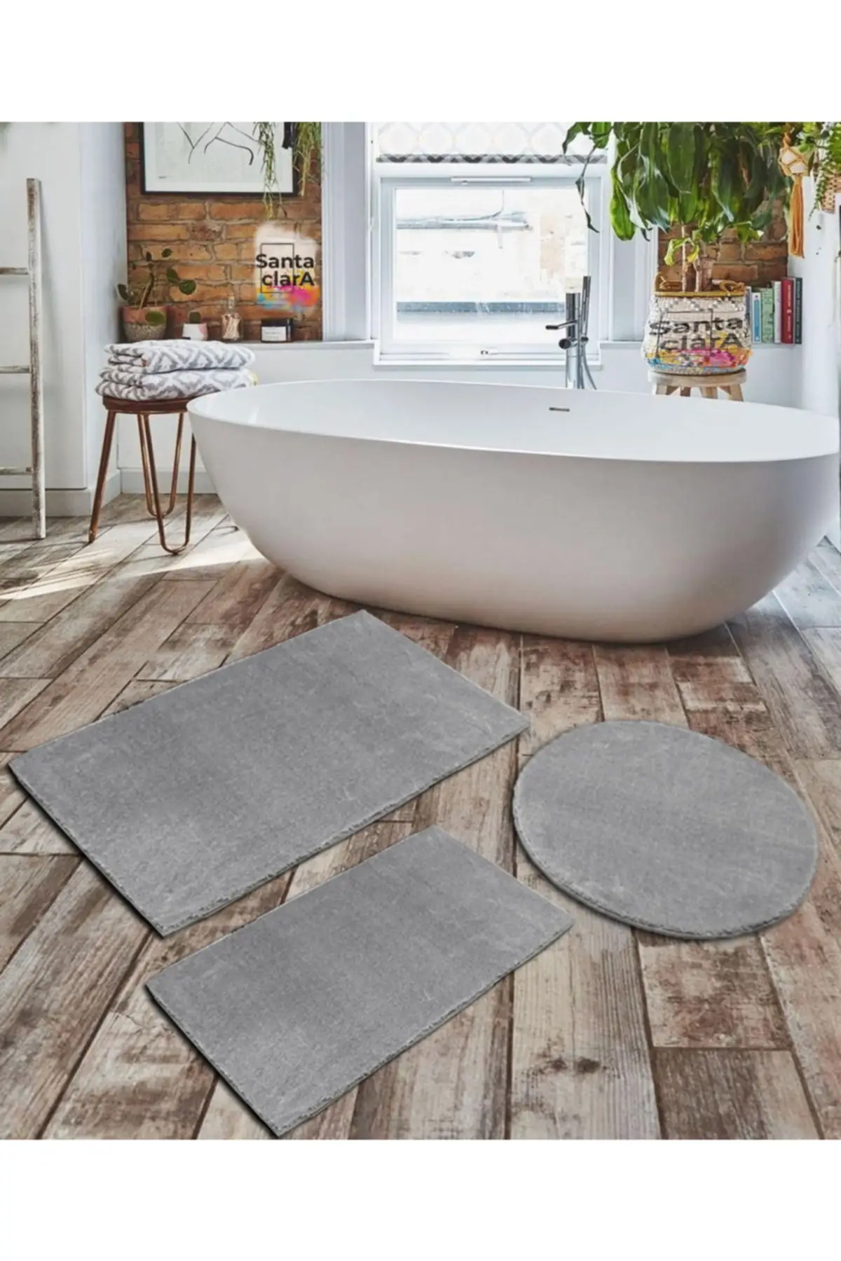 

Коврик для ванной тройной костюм серый плюшевый нескользящий базовый моющийся 3 предмета полиэстер 100x7 0 фото мебель для дома