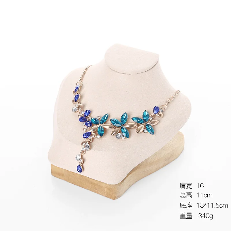 High Quality Velvet Jewlery Organizer Display Stand Wooden Base Necklaces Chain Choker Holder Mannequin for Showcase Decorate