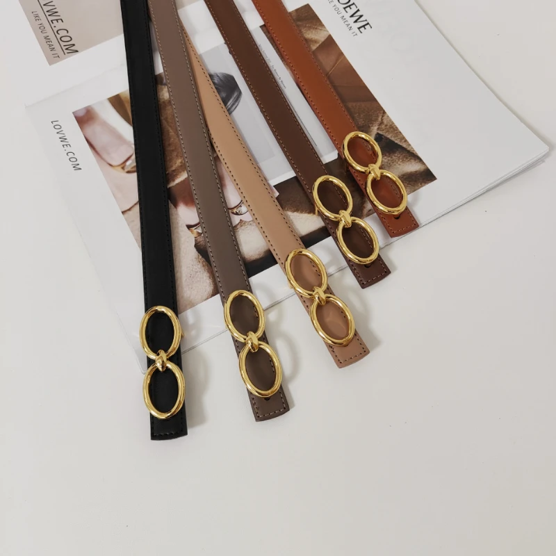 

New Ladies Interlocking Real Cowhide Belt Fashion Versatile Korean Style Thin Belt Suit Dress Decorative Belt Live Explosion