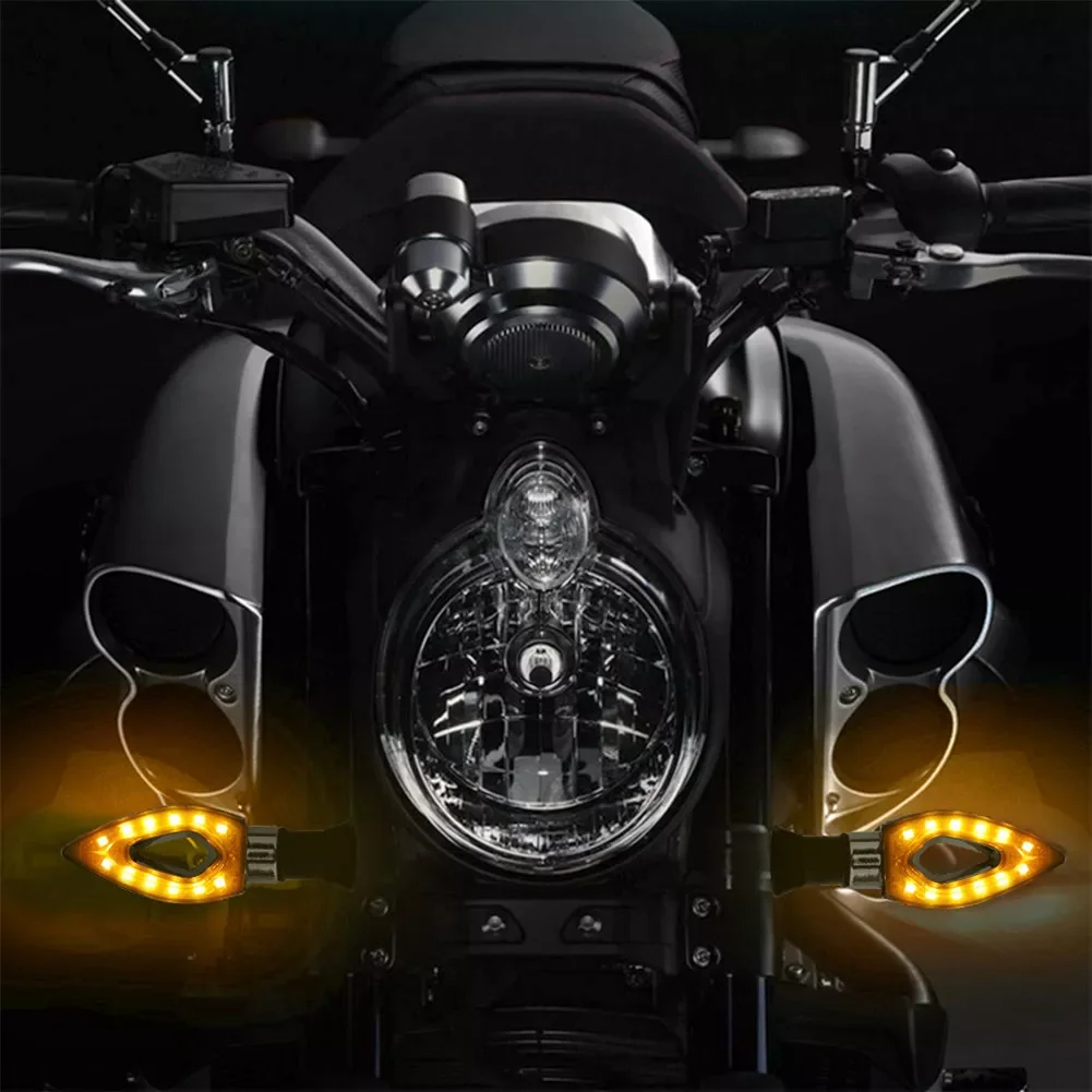 

4* 12LED Hollow Diamond-shaped Motorcycle Turn Signals Black Shell Yellow Light