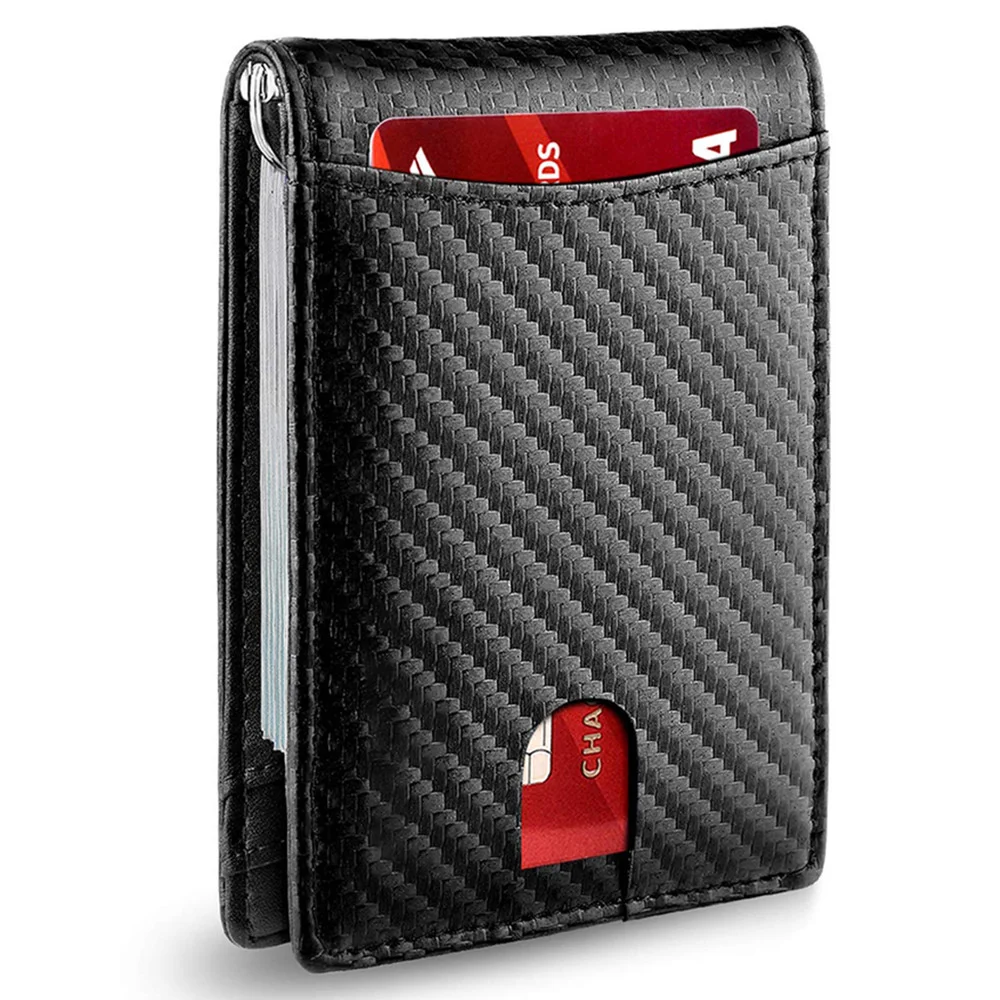 Carbon Fiber RFID Slim Card Holder Fashion Luxury Multi Card Bag Men's Bifold Short Wallet Dollars Clip Small Bank Card Cover