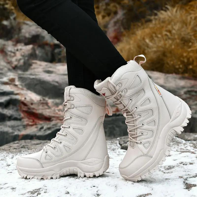 Winter Warm Fur Hiking Boots Men Plush Snow Boots Waterproof Tactical Army Boots Men High quality Trekking Hiking Shoes Women