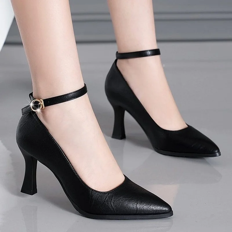 

Black High Heels Pointed Toe Thin Heels Shoes for Women 2022 New Style Dresses Wedding Party Fashion Pumps Quality Soft Leather
