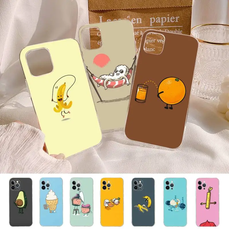 

Funny Cartoon Food Phone Case For iPhone 11 12 13 14 Mini Pro Max XR X XS TPU Clear Case For 8 7 6 Plus SE 2020