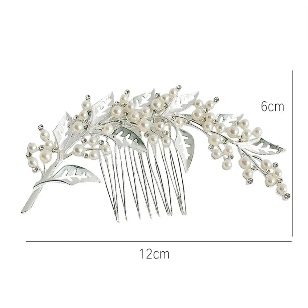 Свадебные гребни с полыми листьями и жемчугом Золотая элегантная вставка