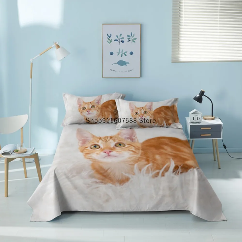 

Animal Cute Pet Cat 2/3 Home Textile Sheet Set Children Girls Bedroom Sheets With Pillowcase 3D Print Bed Flat Sheet Bedspread