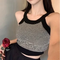 knitted casual tank tops for women striped hault sleeveless crop tops skinny colorblock woman tanks camisoles dropshipping