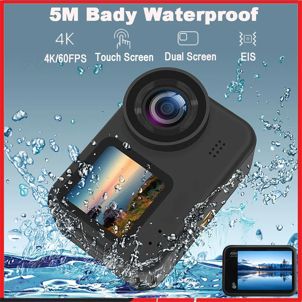 4K60FPS 20MP Action Camera 5M Body Waterproof EIS 170D Go Sports Pro Video Recording Dual Display 2