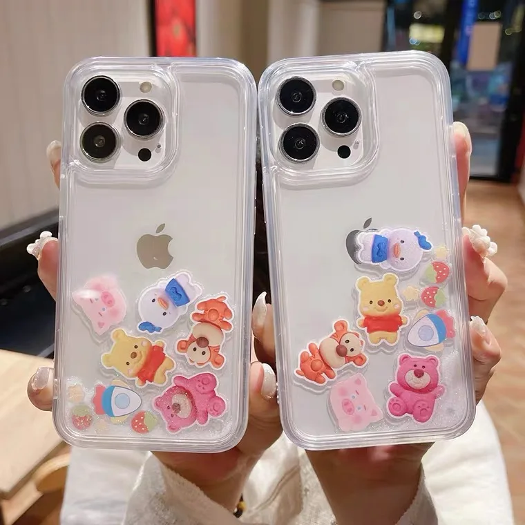 

Disney Winnie the Pooh Lotso Quicksand Phone Case For iPhone 14 13 12 11 Pro Max X XR XS MAX 7 8Plus Couple Anti-drop Back Cover