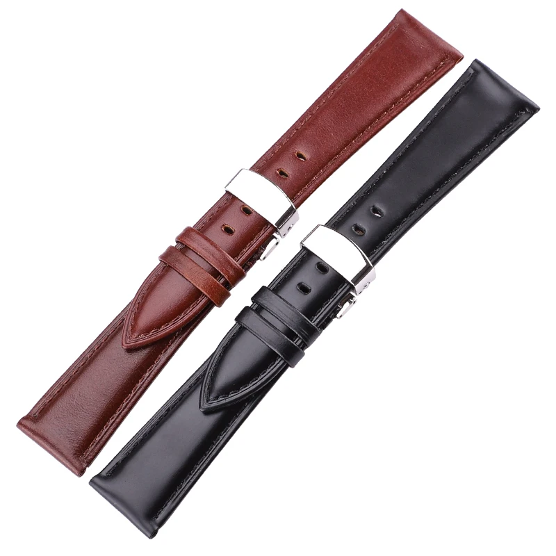 

Genuine Leather Smooth Watchbands Black Brown 18 19 20 21 22 24mm Women Men Watch Band Strap Wrist Belt Bracelet Steel Clasp