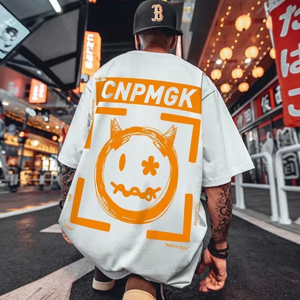 

V-hanver New Streetwear Cotton T-shirt Men Punk Funny Smiley Print Half Sleeve harajuku Hip Hop Oversize Gothic Cool Vintage
