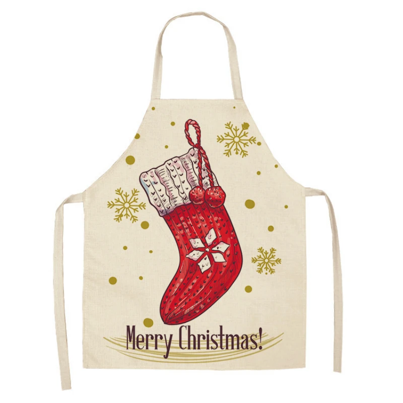 

Creative Christmas Socks Pattern Hand Wipe Linen Sleeveless Waist Apron Home Decor Kitchen Cleaning Tool Catering Work Clothes