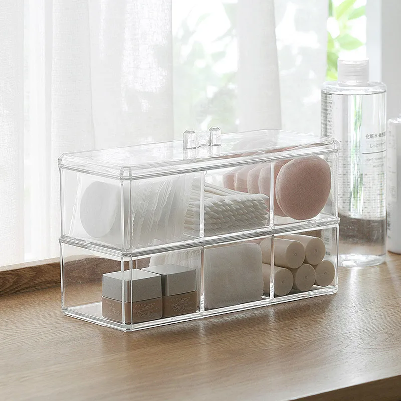 

Plastic storage box makeup organizer 2 layers creative home cosmetics jewelry makeup cotton swab storage box