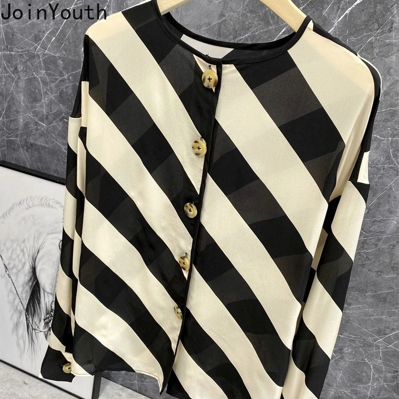 Блузка Женская Полосатая с длинным рукавом модная винтажная однобортная рубашка