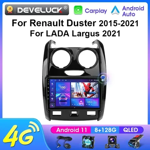 2 Din Android 12 Автомобильный стерео радио Мультимедийный видеоплеер для Renault Duster 2015-2021 для LADA Largus 2021 GPS Auto Carplay