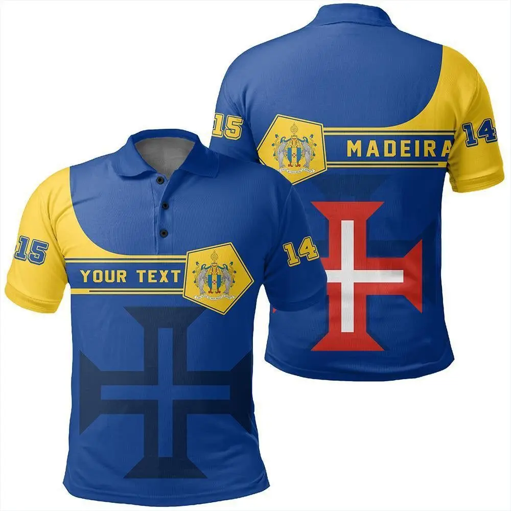 

Madeira Flag & Coat of Arms Customized Polo Shirts Summer Casual Streetwear Men's Fashion Loose Jersey Plus Size Sportswear