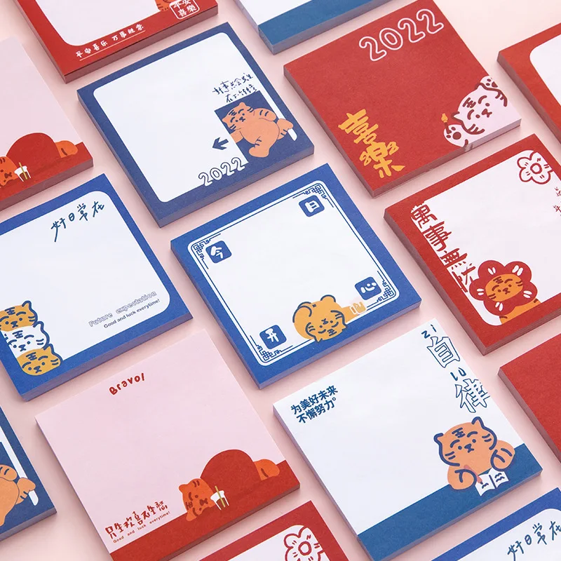 

2022 Ins Stationery Cute Cartoon Tiger Chinese Style Sticky Note Message Paper Reading Note Mark Posted Tabs Its School Supplies