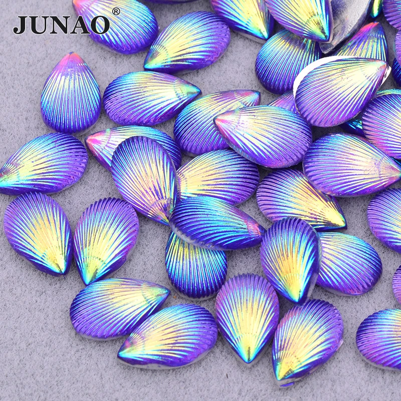 

JUNAO 200Pcs 8*13mm Purple AB Color Shell Rhinestones Teardrop Shape Crystal Flatback Resin Stones Non Hotfix Strass For Garment