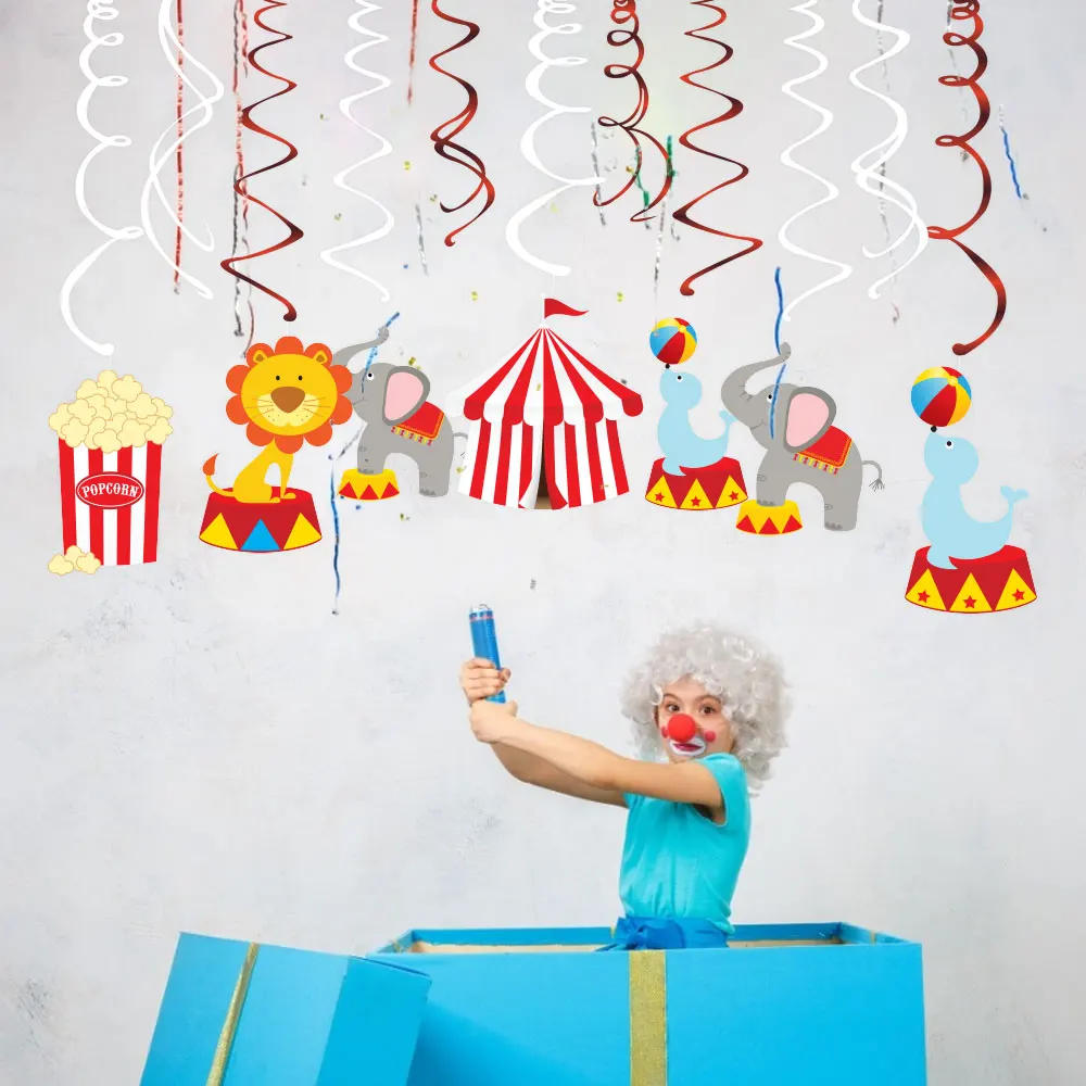 

30pcs Baby Circus Animals Carnival Party DIY Happy BIRTHDAY Party PVC Ceiling Hanging Swirls Spiral Baby Shower Decorations