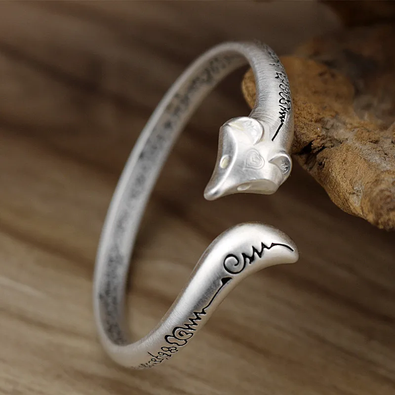 Новый маленький серебряный браслет ручной работы из лисы женский незамкнутый