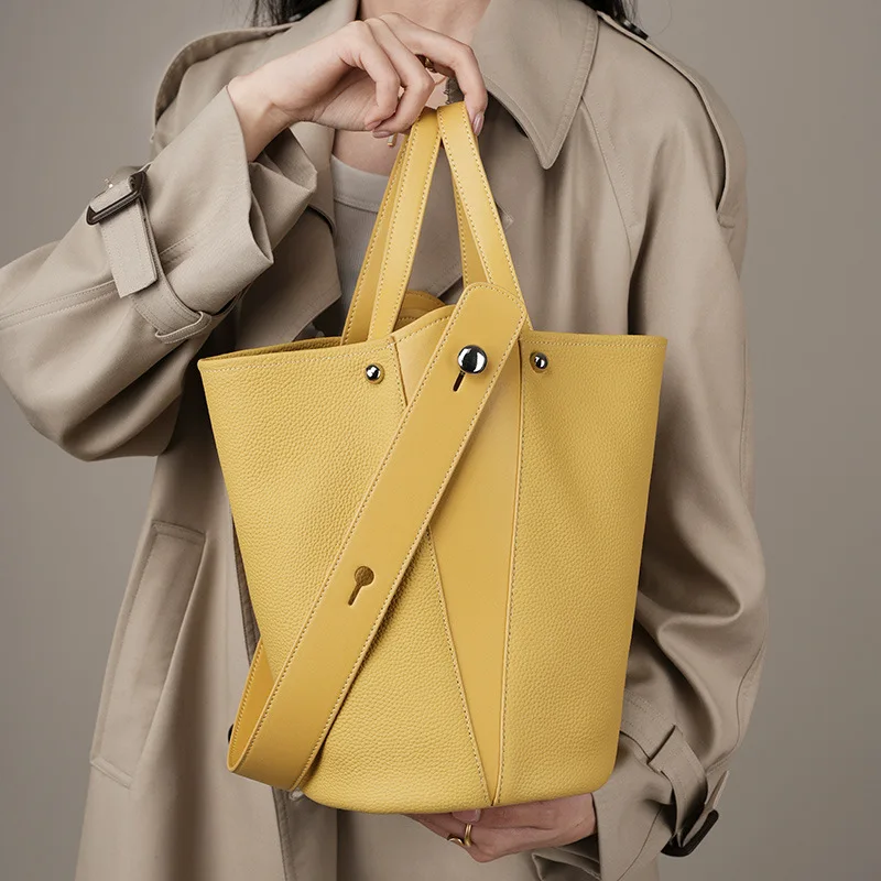 

Leather bucket bag large capacity basket bag Tote bag female 2023 new spring and summer single shoulder handbag for women