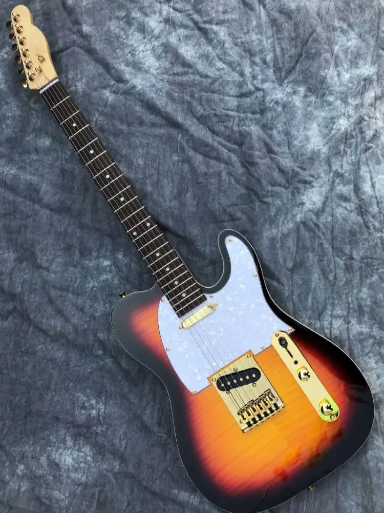 

Электрическая гитара Sunburst, кремовая грифельная доска из клена с эффектом пламени, розовое дерево, золотая фурнитура