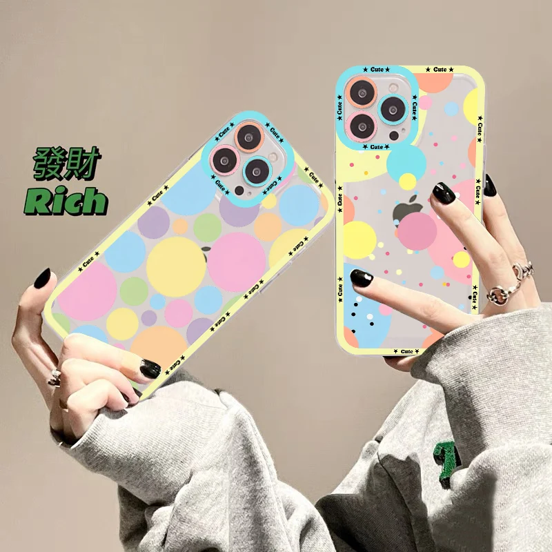 

Cute Polka Dot Phone Case For IPhone 14 13 12 11 Pro Max Mini X Xs XR 6 7 8 Plus SE 2020 Transparent Case