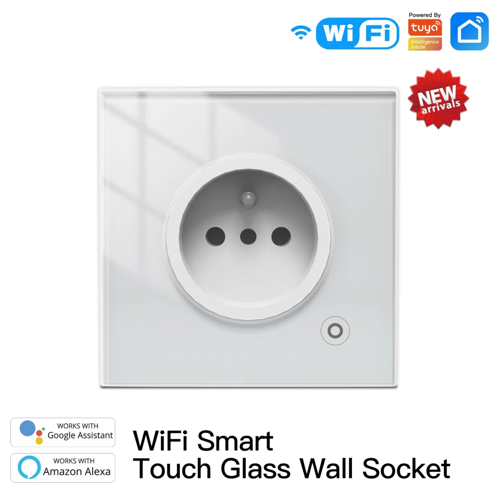 

WiFi Tuya Smart Wall Socket Glass Panel Outlet Power Monitor Touch Plug Relay Status Light Mode Adjustable Smart Life App Alexa