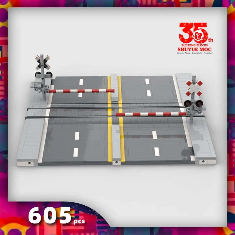 SyMoc MOC Train Crossing Railroad Aisel Модель Набор Раздвижной Бар Вид на город Строительные