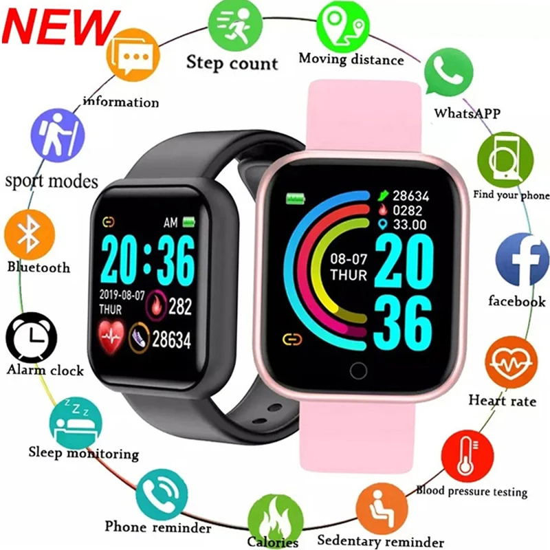 

Y68 Smartwatch Men Women Bluetooth Sport watch blood pressure and heart rate monitoring D20 Smart bracelet For Smartphone PK D18