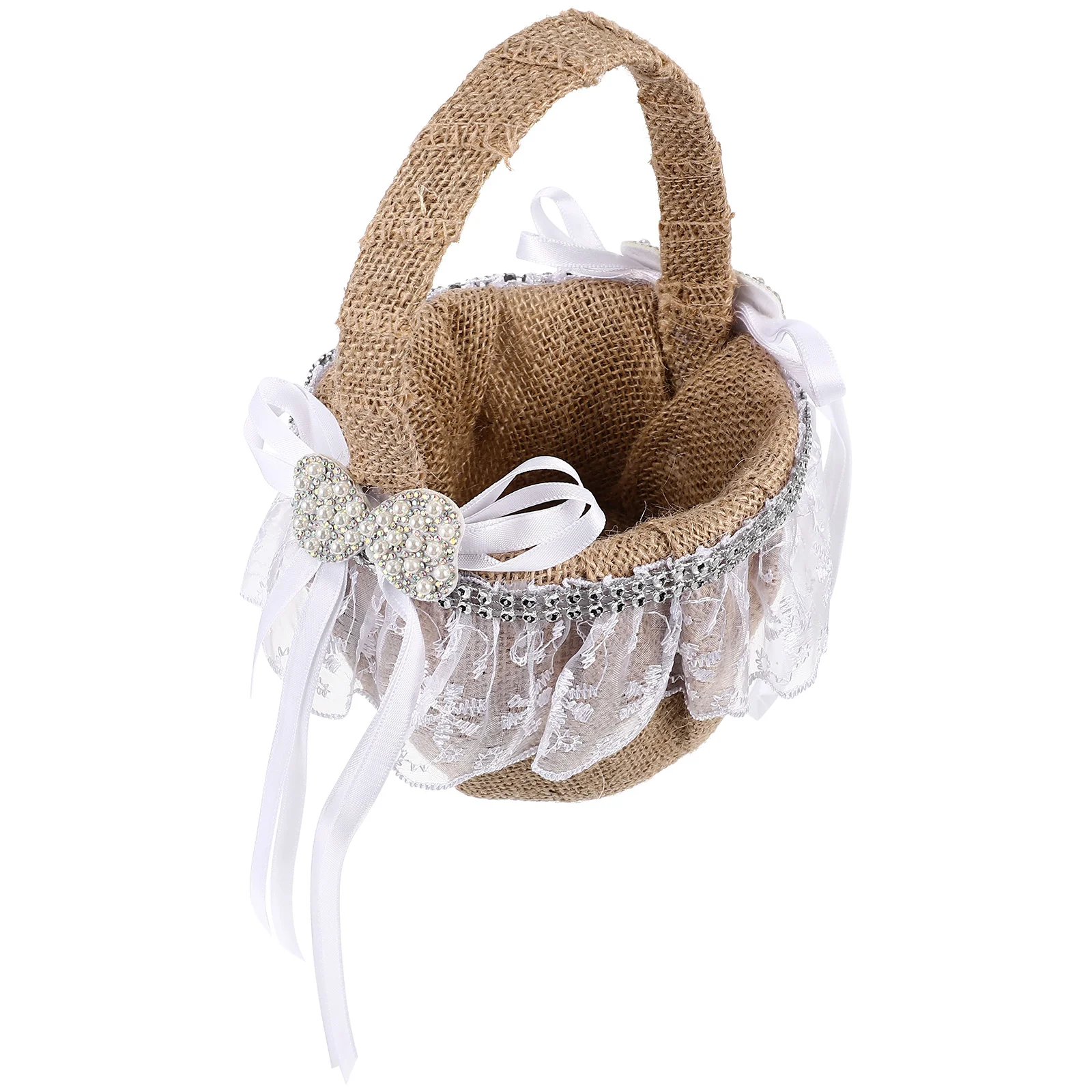 

Basket Flower Wedding Girl Candy Jute Burlap Gift Ceremony Storagebaskets Rustic Lace Picnic Keepsake Arrangement Tote Bag