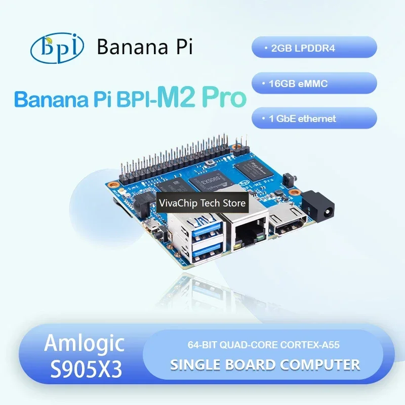 Фото VivaChip TechBanana PI BPI-M2 Pro с четырехъядерным процессором Amlogic S905X3, 2 ГБ LPDDR4 ОЗУ, 16 ГБ EMMC, поддержка Raspbian Image, электронный №2