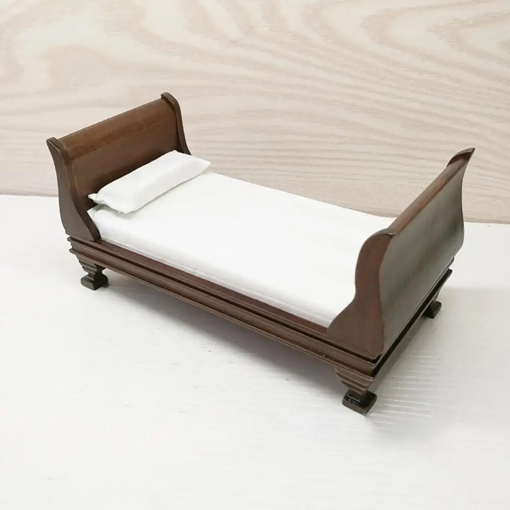 

Classical Design Portable Simple Dollhouse Single Bed Miniatures Scale 1:12 Miniature Bed Creative for Dollhouse