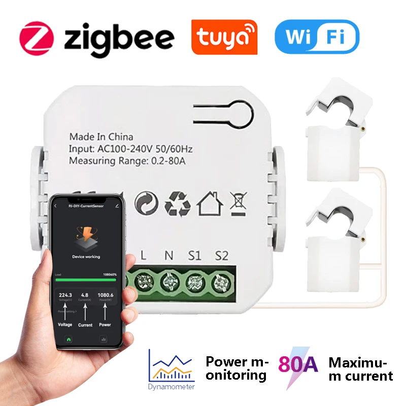 Однофазный счетчик электроэнергии Tuya ZigBee, 80А, трансформатор тока ...