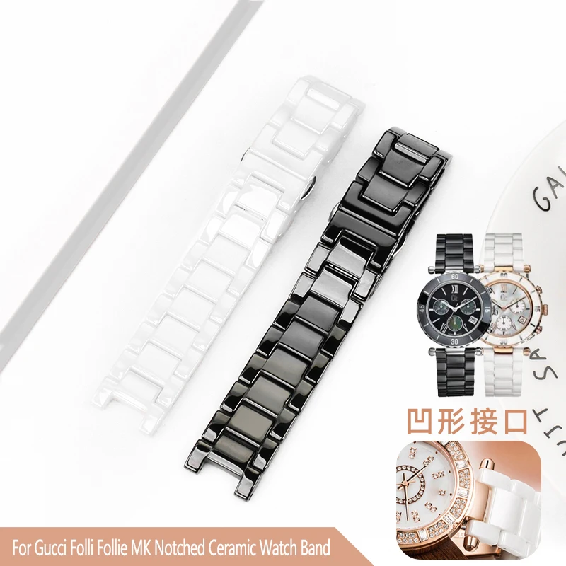 

White Pearl Ceramic Watchband With Women's For Omega G-ucci M-K Folli Follie Rossni Black Pottery And Porcelain Watch Chain 20