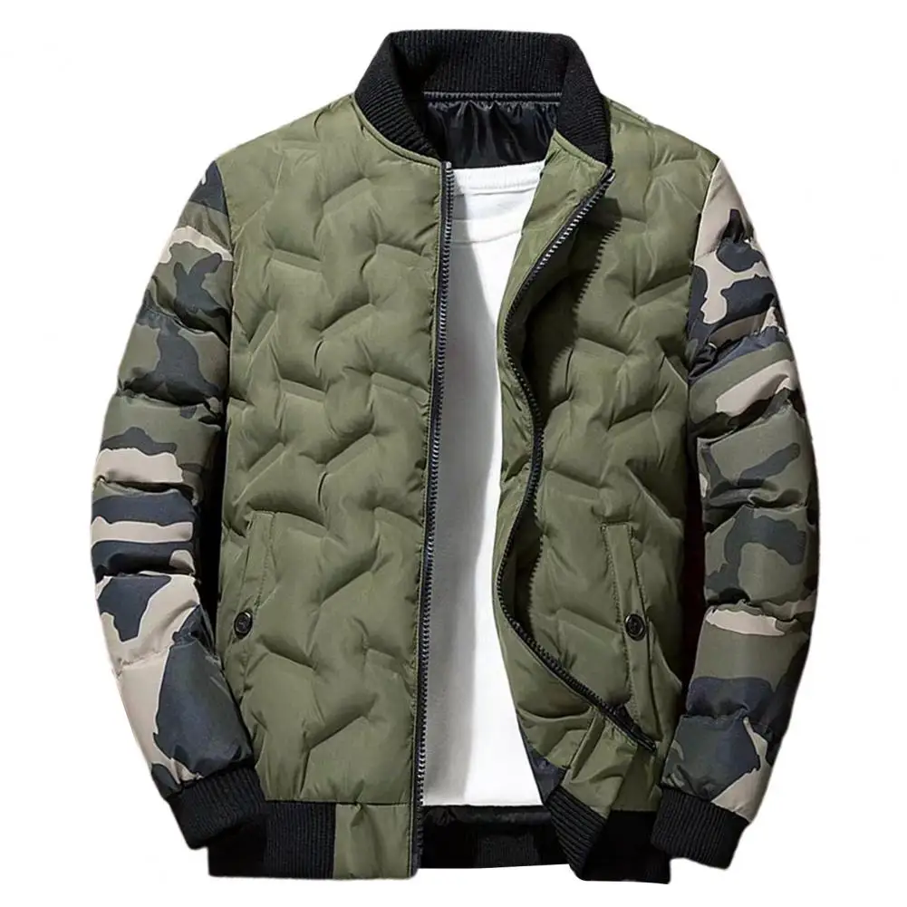 Hot Sales！New Arrival Winter Men'S Baseball Jacket Camouflage Patchwork Stand Collar Japanese Cotton Padded Outwear Coat
