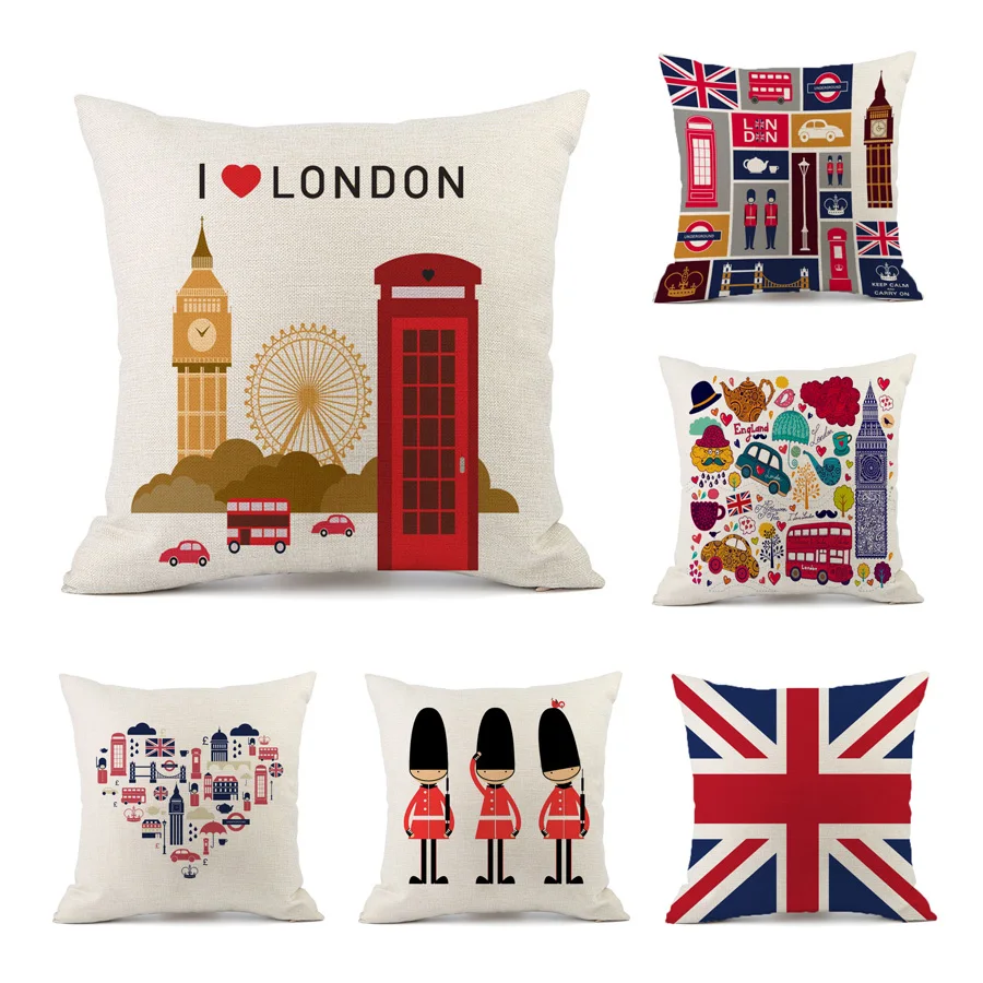 

Cute Red British London Pillowvcase England Sofa Decorative Cushion Cover Party Home Decor Pillow Case Decorative Soft Cushions