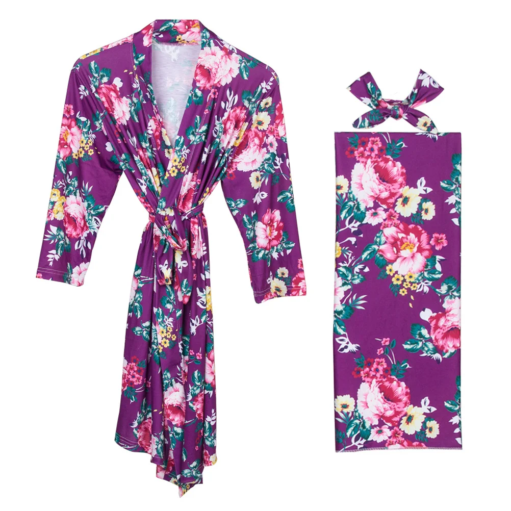 

Халат-кимоно с цветочным принтом, блузка, одежда для сна, ночная рубашка для беременных с одеялом и повязкой на голову/