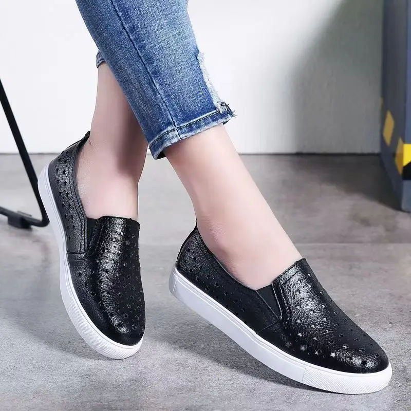 Spring Summer Women's Flats Hollow Out Women Shoes Loafers Girls White Boat Shoes Comfy Ladies Round head Casual Moccasins Shoes