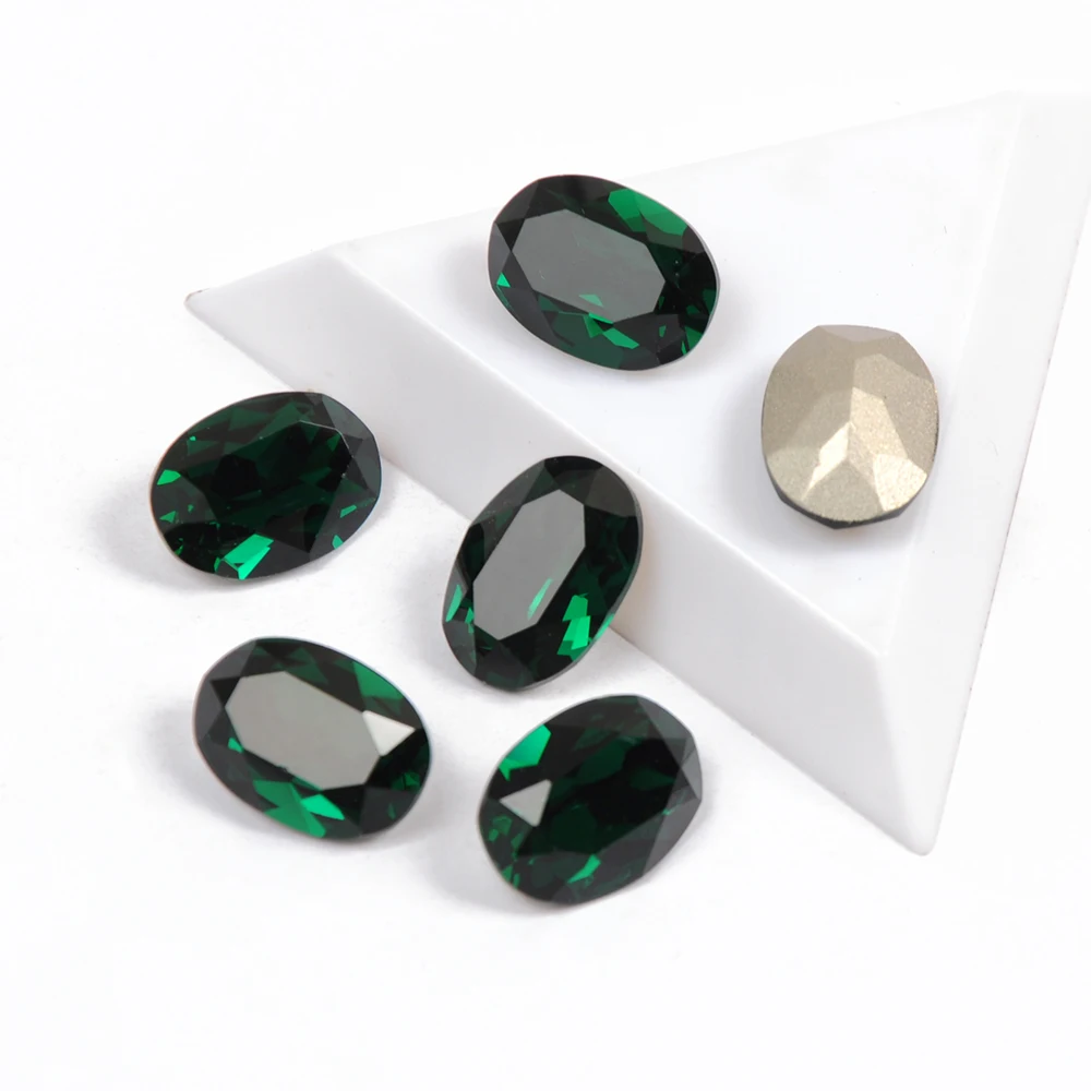 

Овальные изумрудные стеклянные красивые камни K9 разных размеров, аксессуары для ногтей с заостренным концом, кристаллы для 3D украшения ногтей