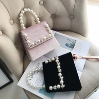 2022 new fashionable black handbag velvet retro all matching elegant bag one shoulder crossbody chain pearl small bag for women