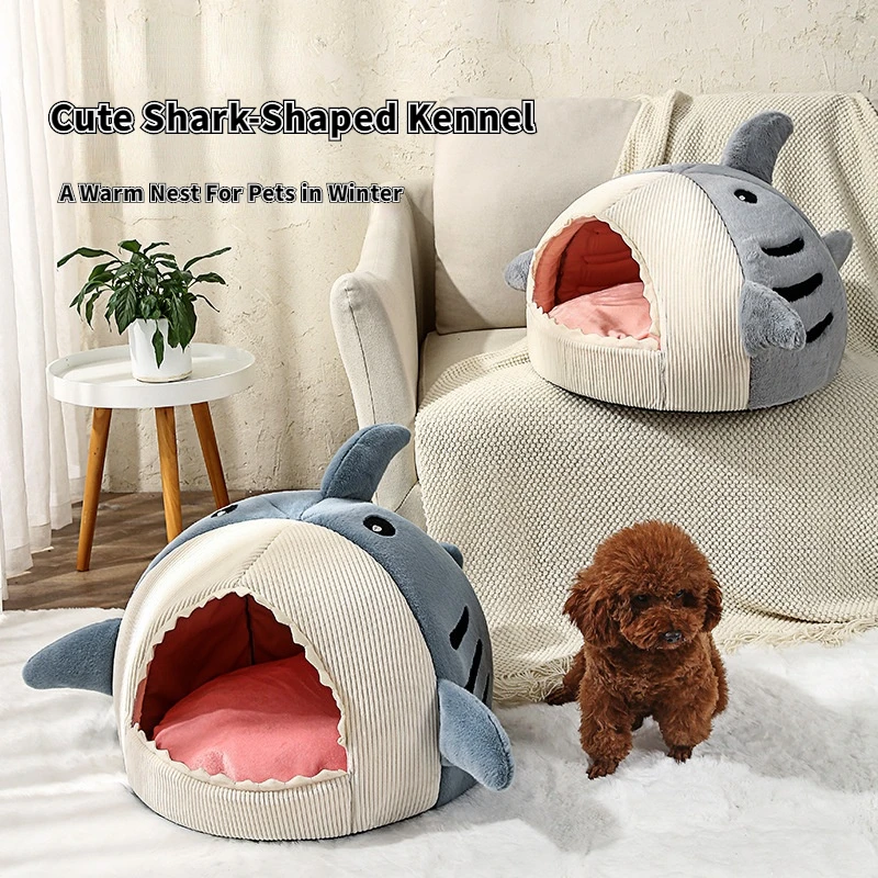 

Cute Shark Shaped Kennel Semi Enclosed Pet House Winter Warm Closed Cave Small Medium Sized Dog Bed Cat Litter Pet Accessories