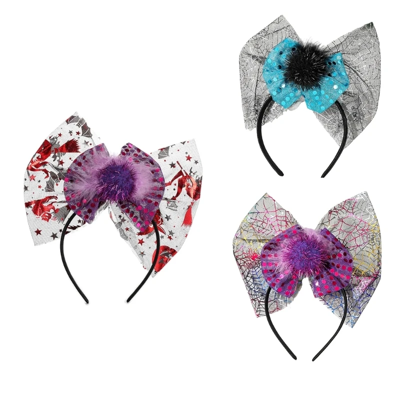 

Oversized Bow Headband with Tulle Sequins Cobweb Party Cosplay Photo Props